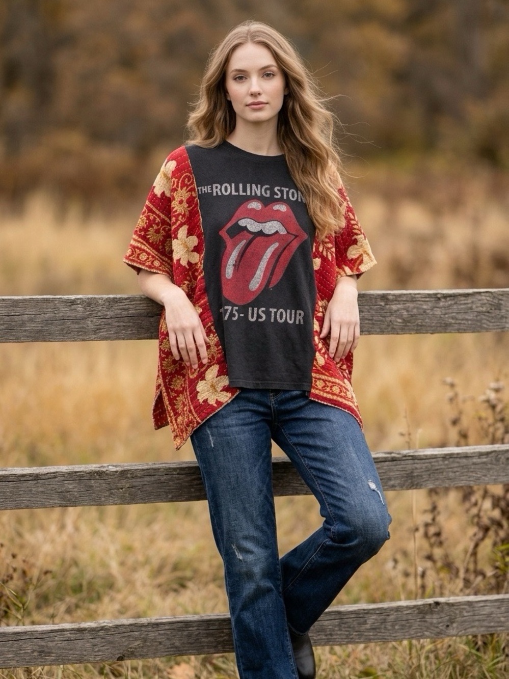 Handcrafted Upcycled The Rolling Stones Kantha Tunic NWT One Size